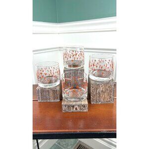 Vintage Libbey Cattails and Foliage Lowball Scotch Glasses.